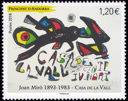 timbre Andorre N° 812 légende : Joan Miró (1893-1983)  Peintre, sculpteur, graveur et céramiste catalan