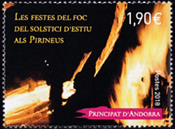 timbre Andorre N° 815 légende : Fête du solstice d'été