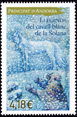 timbre Andorre N° 825 légende : Légende du cheval blanc de Solana