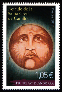 timbre Andorre Att N° légende : Retable de la Santa Creu de Canillo