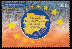 timbre Andorre Att N° légende : 1994 : Entrée d'Andorre au conseil de l'Europe