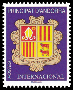 timbre Andorre N° 824 légende : Blason international