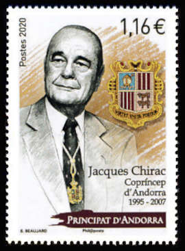 timbre Andorre Att N° légende : Jacques Chirac Coprince d'Andorre (1995-2007)