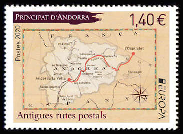 timbre Andorre Att N° légende : Les anciennes routes postales