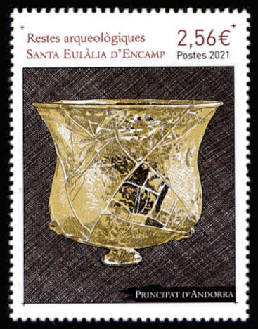 timbre Andorre Att N° légende : Santa Eulalia d'Encamp <br> Patrimoine Archéologiques