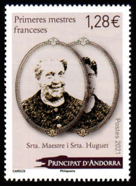 timbre Andorre Att N° légende : Première femme française institutrice