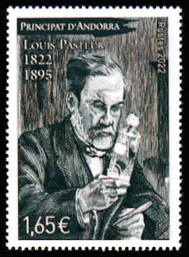 timbre Andorre Att N° légende : Louis Pasteur 1822-1895