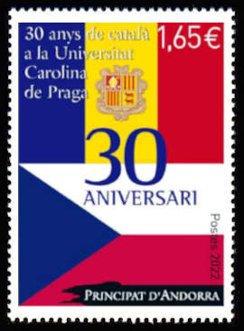 timbre Andorre Att N° légende : 30 ans de l'enseignement du catalan à l'université Charles de Prague
