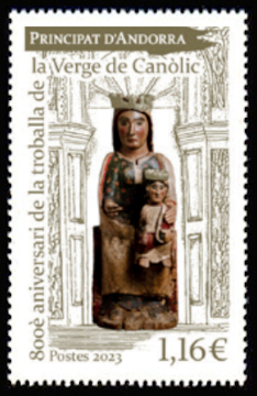 timbre Andorre Att N° légende : 800ème anniversaire de la découverte de la Vierge de Canòlic
