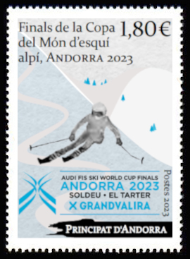 timbre Andorre Att N° légende : Finale de la Coupe du Monde de ski alpin masculin et féminin