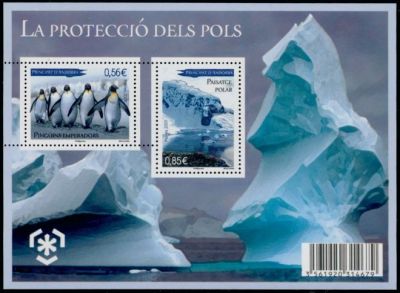 timbre Andorre Bloc 2 légende : Protection des zones polaires et des glaciers