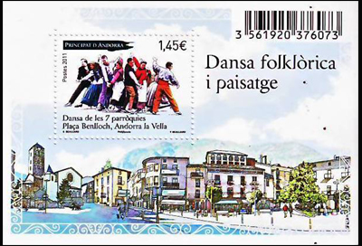 timbre Andorre Bloc 4 légende : Danse folklorique