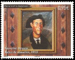 timbre Andorre N° 708 légende : Portrait de conseiller, œuvre du peintre Francesc Bornàs