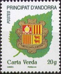 timbre Andorre N° 716 légende : Lettre verte