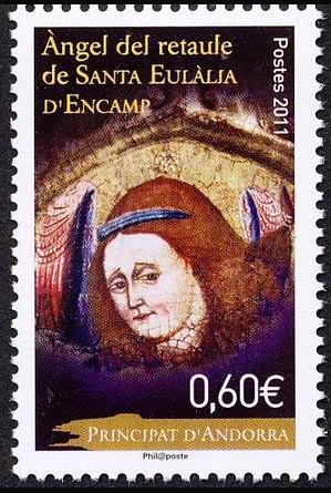 timbre Andorre N° 717 légende : Ange du retable de Sainte-Eulalie d'Encamp