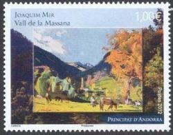 timbre Andorre N° 720 légende : Détail du tableau ''Vallée de la Massama''