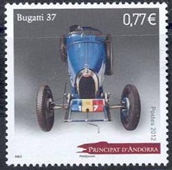 timbre Andorre N° 723 légende : Bugatti 37