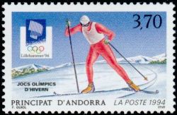 timbre Andorre N° 441 légende : Jeu0 olympiques d'hiver à Lillehammer