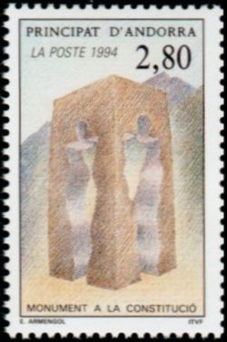 timbre Andorre N° 442 légende : 1er anniversaire de la constitution