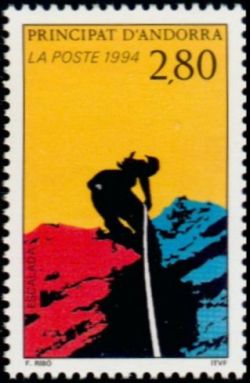 timbre Andorre N° 449 légende : Tourisme et sport en Andorre