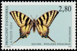 timbre Andorre N° 451 légende : Papillon : Iphiclides podalirius