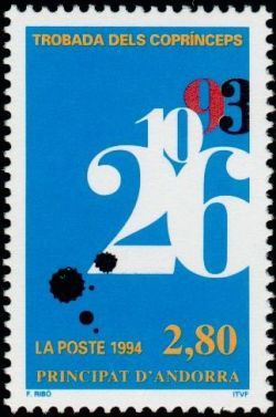 timbre Andorre N° 453 légende : Rencontre des Co-Princes