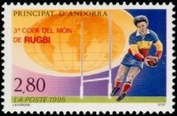 timbre Andorre N° 455 légende : 3è coupe du monde de rugby