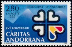 timbre Andorre N° 456 légende : 0V anniversaire de Caritas Andorre