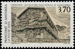 timbre Andorre N° 460 légende : L'auditorium national d'Andorre à Ordino