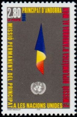 timbre Andorre N° 464 légende : 50è anniversaire de l'organisation des Nations Unies