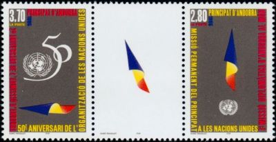 timbre Andorre N° 465A légende : 50è anniversaire de l'organisation des Nations Unies