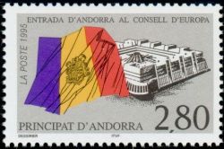 timbre Andorre N° 466 légende : Entrée d'Andorre au conseil de l'Europe