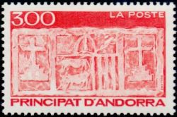 timbre Andorre N° 473 légende : Ecu primitif des Vallées