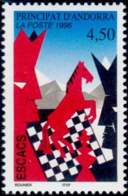 timbre Andorre N° 477 légende : les échecs