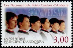 timbre Andorre N° 480 légende : 5è anniversaire du chœur National des Petits Chanteurs d'Andorre