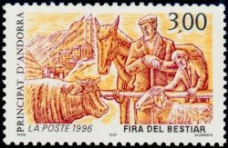 timbre Andorre N° 481 légende : Foire au0 bestiau0