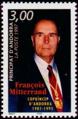 timbre Andorre N° 484 légende : 1er anniversaire de la mort de François Miterrand