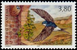 timbre Andorre N° 488 légende : Hirondelle