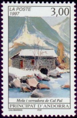 timbre Andorre N° 489 légende : Moulin de Cal Pal