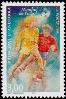 timbre Andorre N° 503 légende : Coupe du monde de foot-ball en France