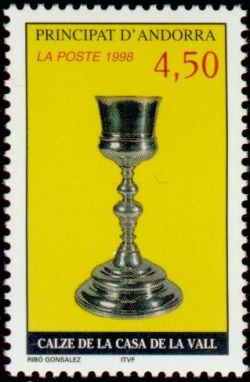 timbre Andorre N° 506 légende : Calice de la Maison des Vallées