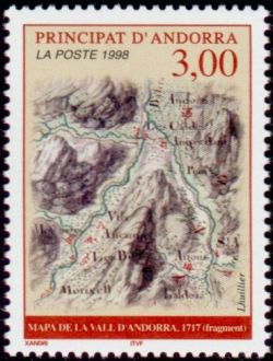 timbre Andorre N° 508 légende : Carte du principat