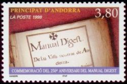 timbre Andorre N° 511 légende : 250è anniversaire du Manual Digest