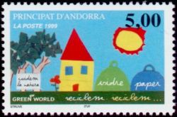 timbre Andorre N° 513 légende : Recyclons