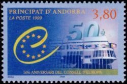 timbre Andorre N° 515 légende : Cinquantenaire du conseil de l'Europe
