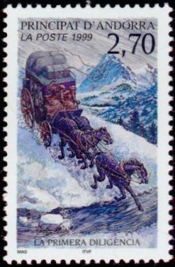 timbre Andorre N° 516 légende : La première diligence