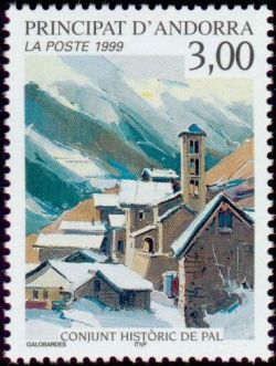 timbre Andorre N° 519 légende : Village d'hiver