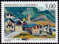 timbre Andorre N° 520 légende : Village d'été