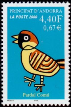 timbre Andorre N° 533 légende : Oiseau stylisé