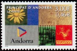 timbre Andorre N° 536 légende : E0po 2000'' e0position universelle à Hanovre